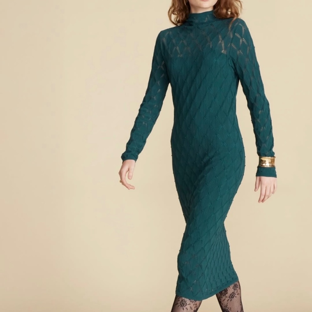 NWT Amour Vert Knit Dore Diamond Pointelle Midi Dress - Medium
